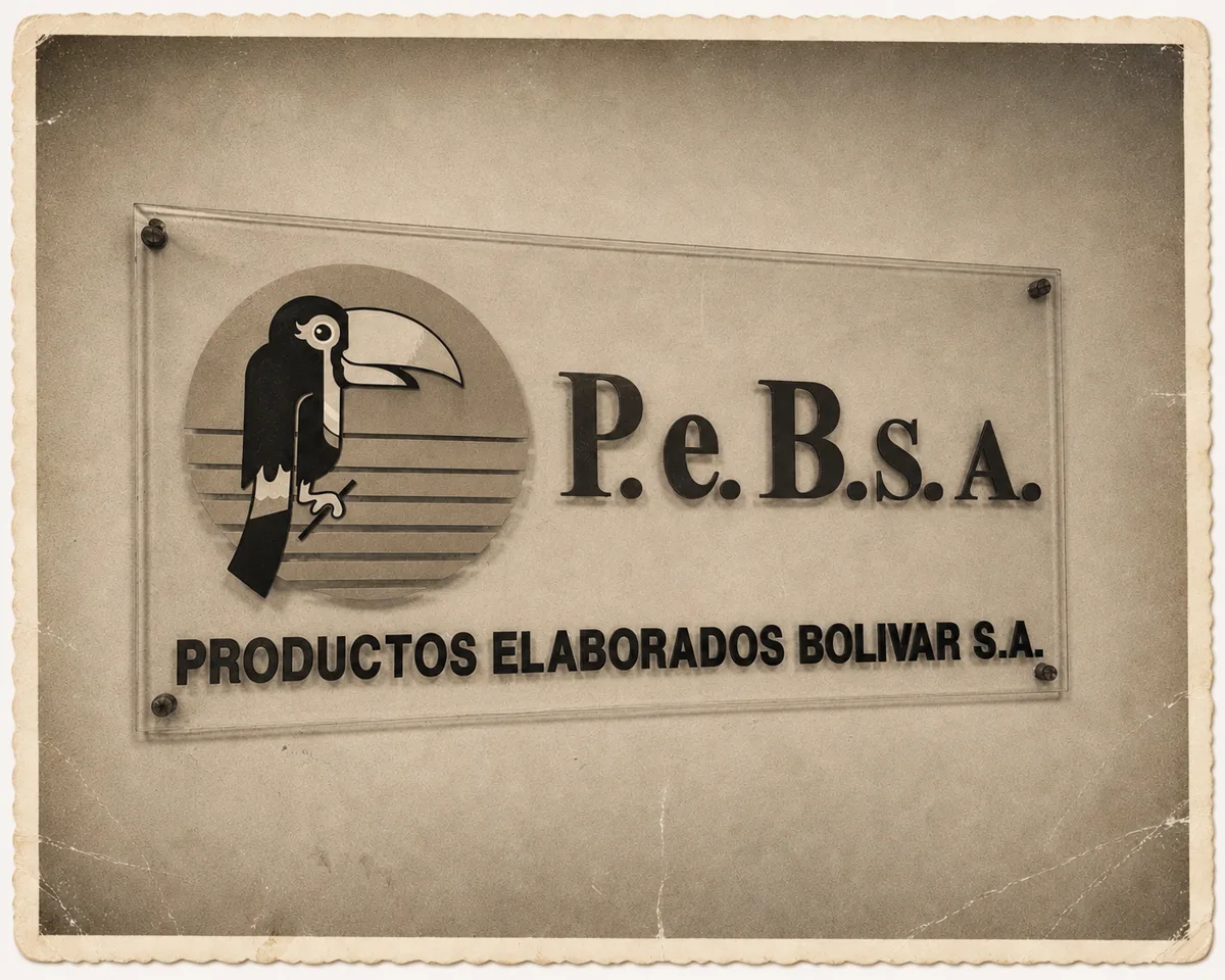 PEBSA heritage sign Original Productos Elaborados Bolivar S.A. (P.e.B.s.A.) sign with the toucan logo